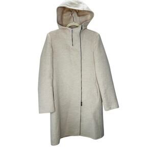 S Max Mara Tan Long Sleeve Front Zip Hooded Wool Angora Shacket 8